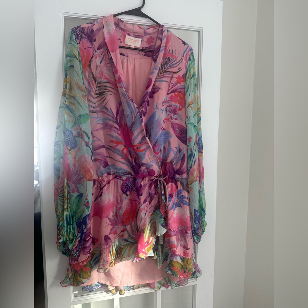 Rococo Sand Pink Floral Tropical Wrap Blouse